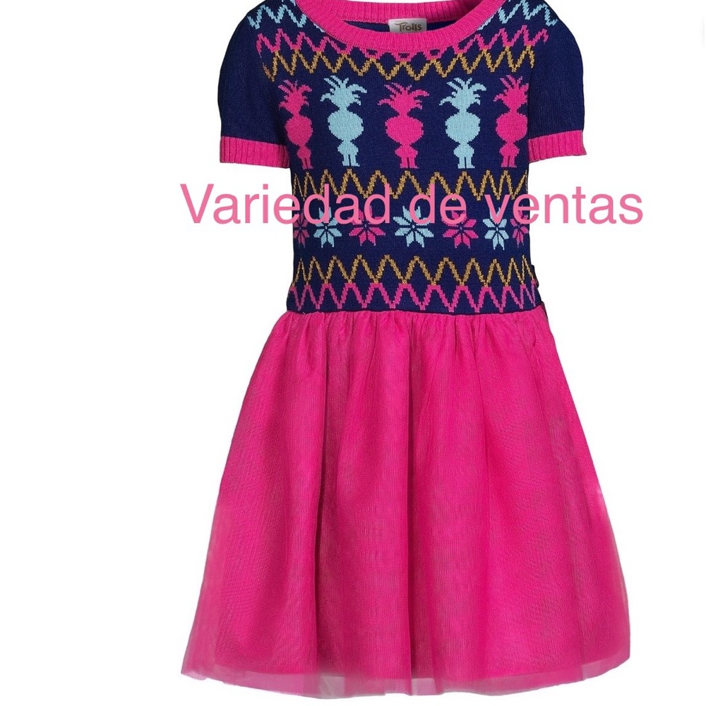 Trolls Girls Sweater Top Dress with Mesh Skirt, Size (10-12)L